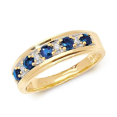 Diamond & Sapphire Half Eternity Ring in 9K Gold