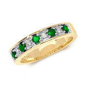 Diamond & Emerald Half Eternity in 9K Gold