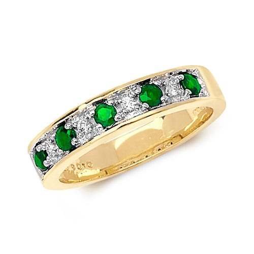 Diamond & Emerald Half Eternity in 9K Gold
