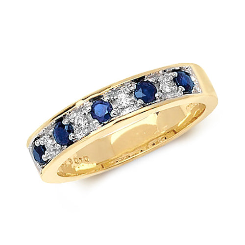 Diamond & Sapphire Half Eternity Ring in 9K Gold