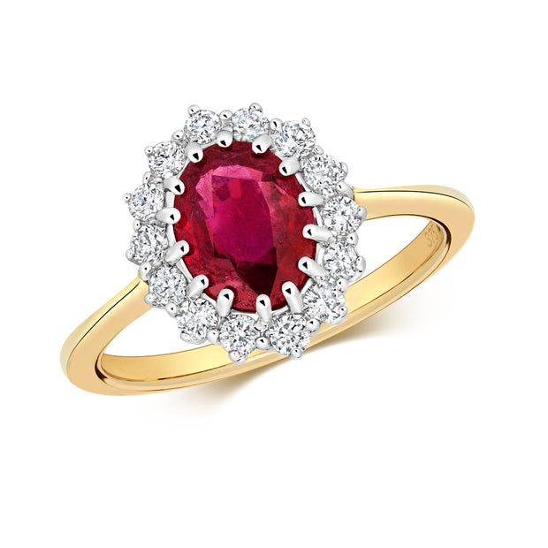 Diamond & Ruby Cluster Ring in 9K Gold