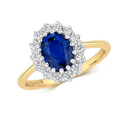 Diamond & Sapphire Cluster Ring in 9K Gold