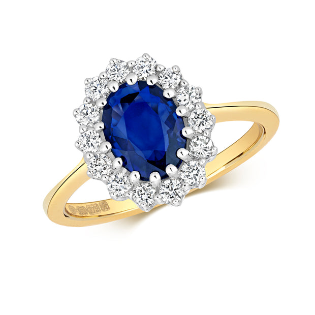 Diamond & Sapphire Cluster Ring in 9K Gold