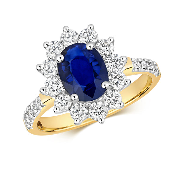 Diamond & Sapphire Set Shoulders Ring in 9K Gold