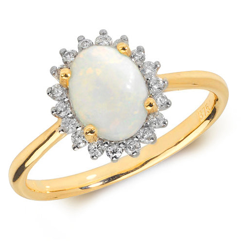 Opal and Diamond Ring in 9K Gold