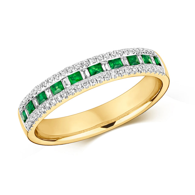 Emerald & Diamond Ring in 9K Gold