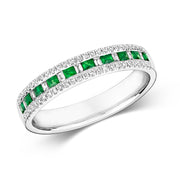 Emerald and Diamond Ring in 9K White Gold