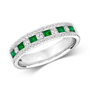 Diamond and Emerald and Diamond Ring in 9K White Gold