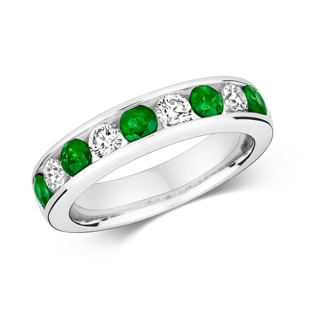 Emerald and Diamond Ring in 9K White Gold