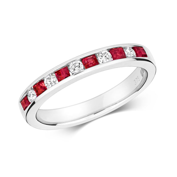 Ruby and Diamond Ring in 9K White Gold