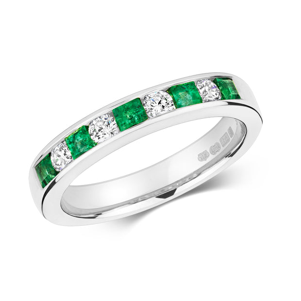 Emerald and Diamond Ring in 9K White Gold