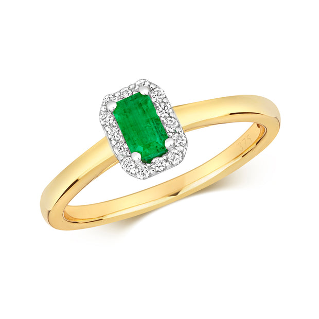 Emerald & Diamond Ring in 9K Gold