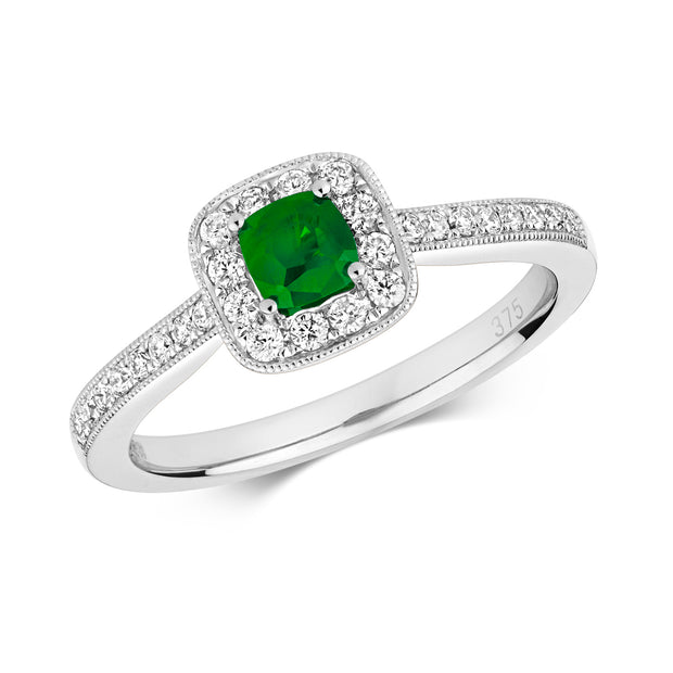 Emerald and Diamond Ring in 9K White Gold