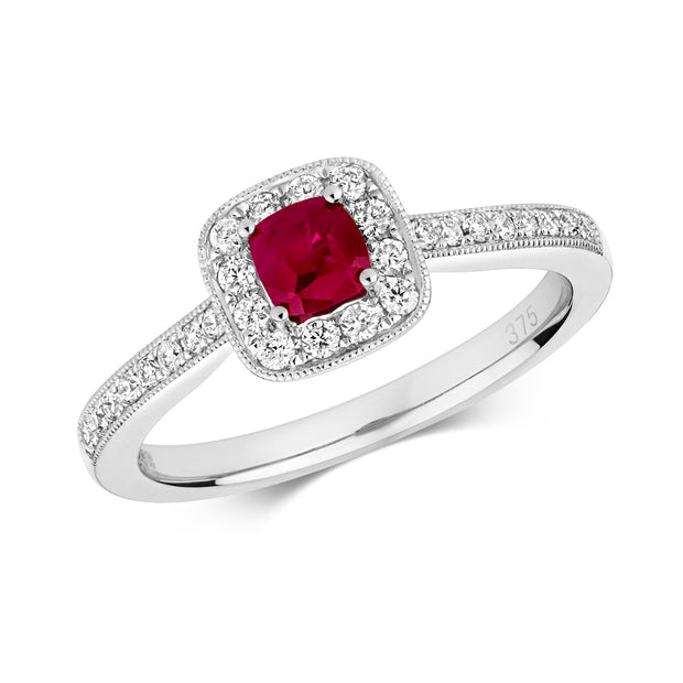 Ruby and Diamond Ring in 9K White Gold