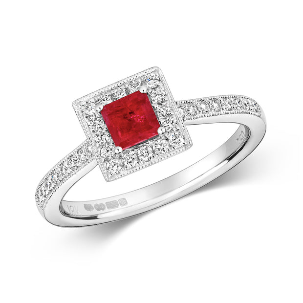 Ruby and Diamond Ring in 9K White Gold