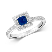 Sapphire and Diamond Ring in 9K White Gold