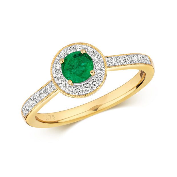 Emerald & Diamond Ring in 9K Gold