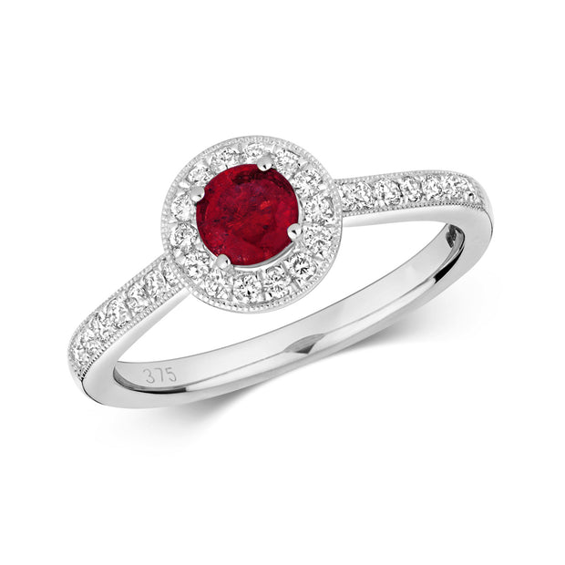 Diamond and Ruby Ring in 9K White Gold