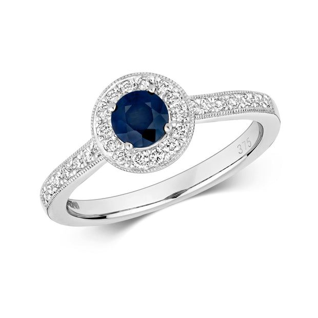 Sapphire and Diamond Ring in 9K White Gold