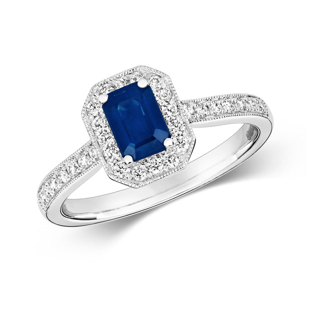 Sapphire and Diamond Ring in 9K White Gold