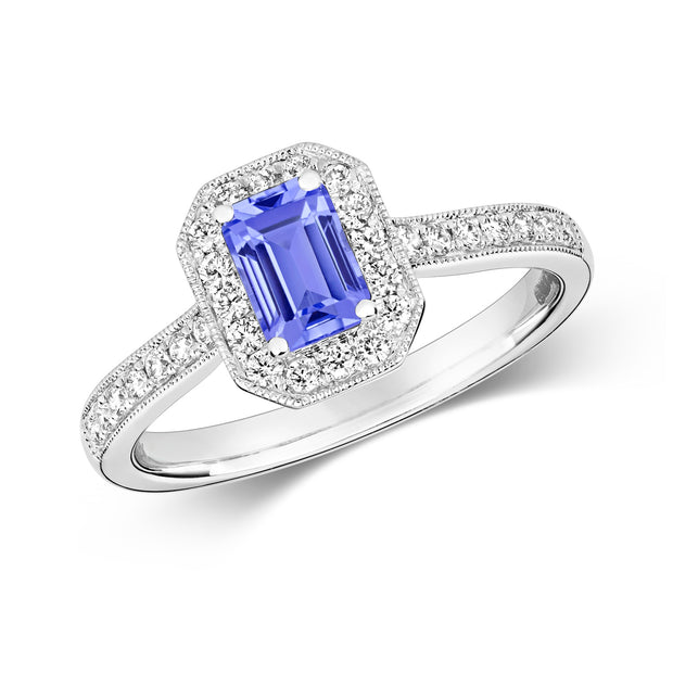 Tanzanite and Diamond Ring in 9K White Gold