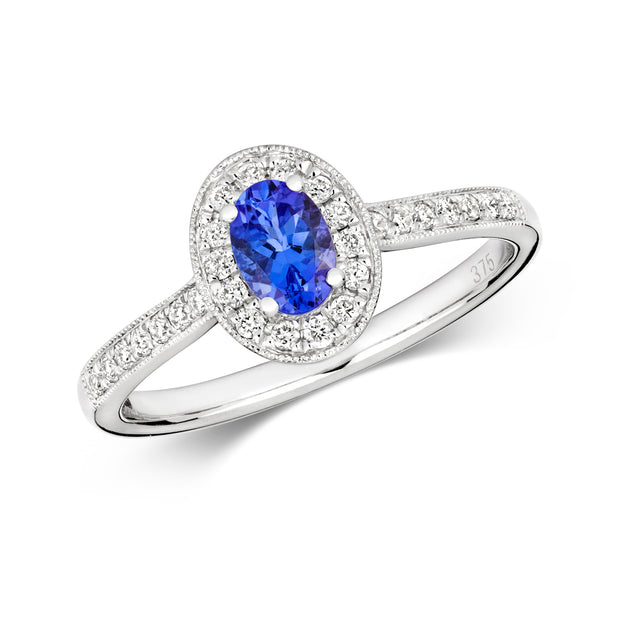 Tanzanite and Diamond Ring in 9K White Gold