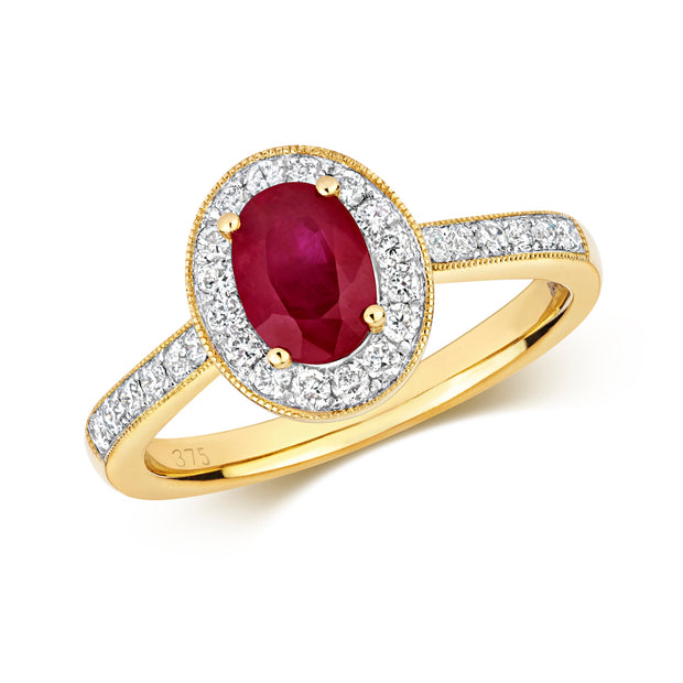 Ruby & Diamond Ring in 9K Gold