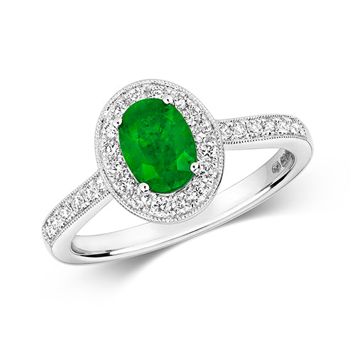 Emerald and Diamond Ring in 9K White Gold