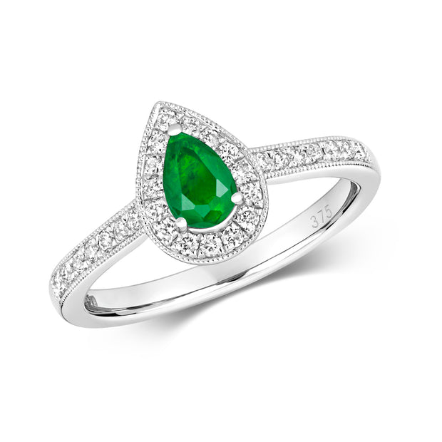 Emerald and Diamond Ring in 9K White Gold