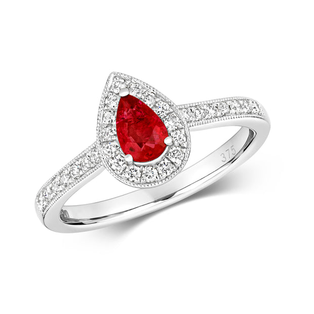 Ruby and Diamond Ring in 9K White Gold