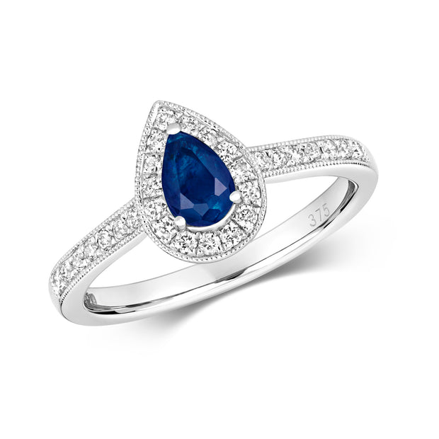 Sapphire and Diamond Ring in 9K White Gold