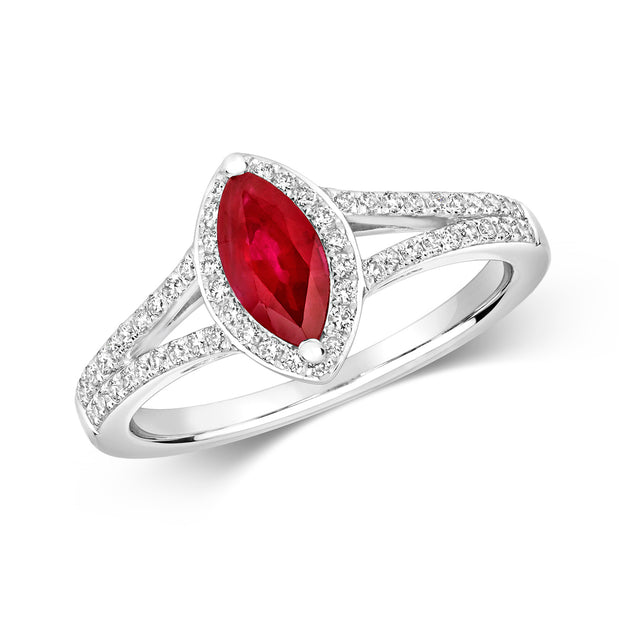 Ruby and Diamond Ring in 9K White Gold