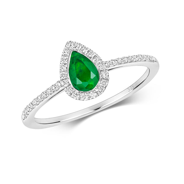 Emerald and Diamond Ring in 9K White Gold