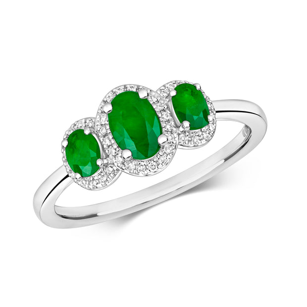 Emerald and Diamond Ring in 9K White Gold
