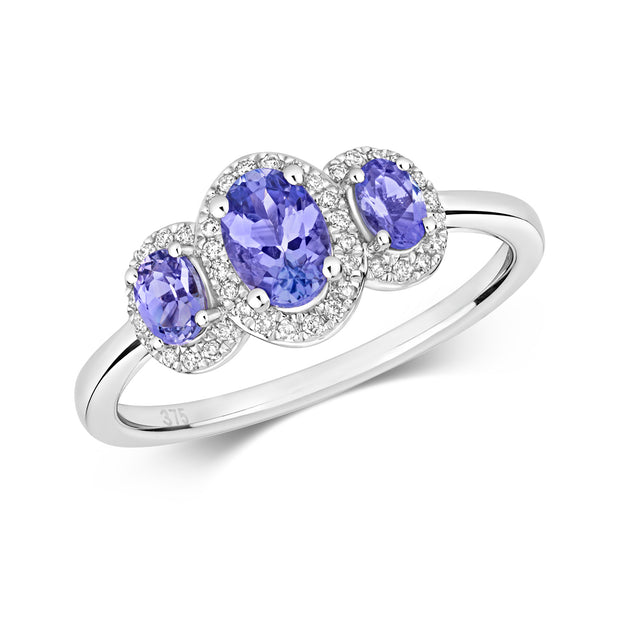 Tanzanite and Diamond Ring in 9K White Gold