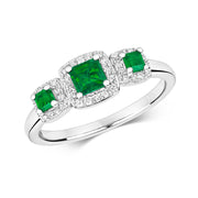 Emerald and Diamond Ring in 9K White Gold