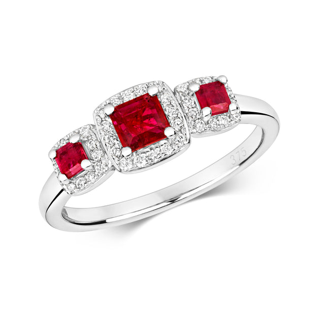 Ruby and Diamond Ring in 9K White Gold