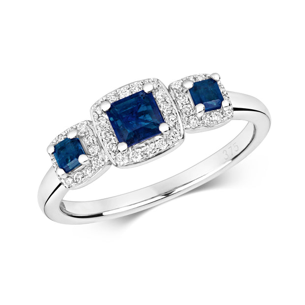 Sapphire and Diamond Ring in 9K White Gold