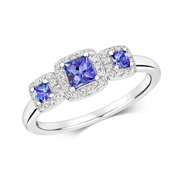 Tanzanite and Diamond Ring in 9K White Gold