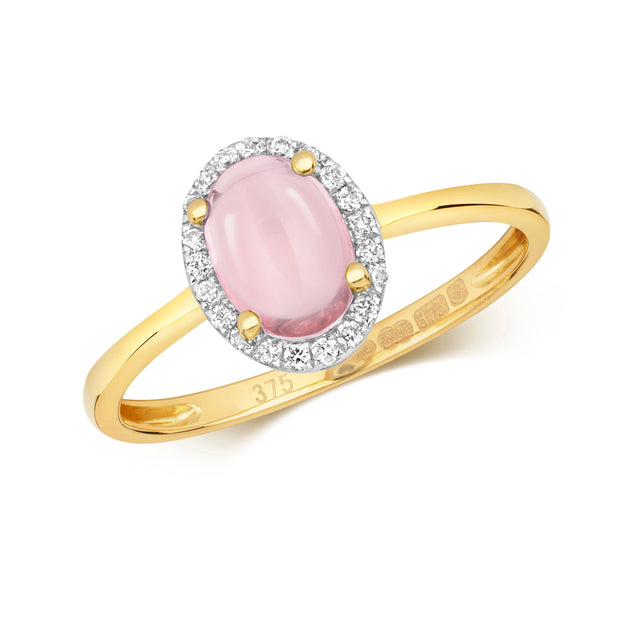 Rose Quartz & Diamond Ring in 9K Gold