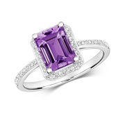 Amethyst and Diamond Ring in 9K White Gold