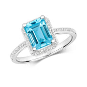 Blue Topaz and Diamond Ring in 9K White Gold