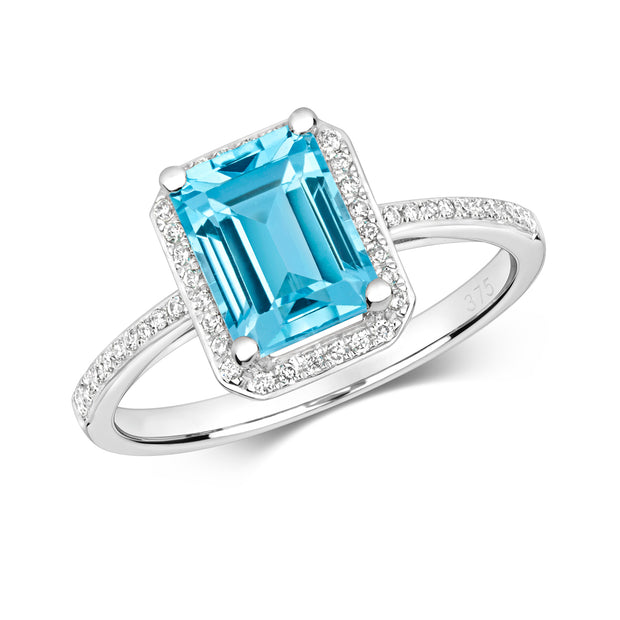 Blue Topaz and Diamond Ring in 9K White Gold
