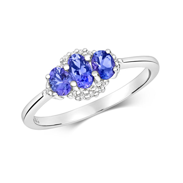 Tanzanite and Diamond Ring in 9K White Gold