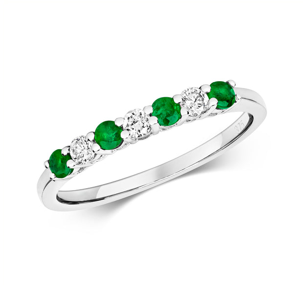 Emerald and Diamond Ring in 9K White Gold