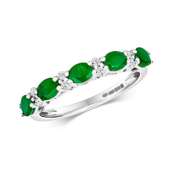 Emerald and Diamond Ring in 9K White Gold