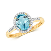 Blue Topaz & Diamond Ring in 9K Gold