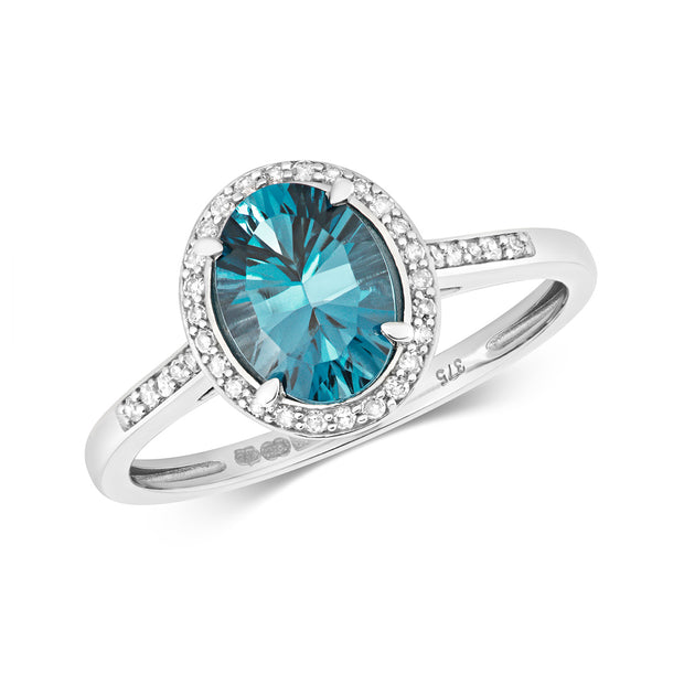 London Blue Topaz and Diamond Ring in 9K White Gold