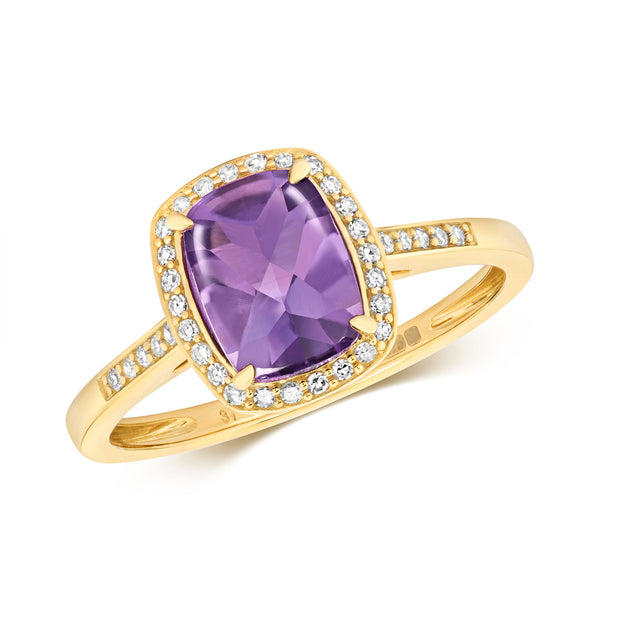 Amethyst & Diamond Ring in 9K Gold