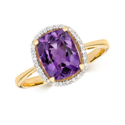 Amethyst & Diamond Ring in 9K Gold